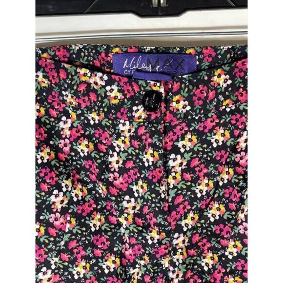 miley cyrus max azria shorts floral black pink pockets zipper cotton size 5 READ - Picture 4 of 8